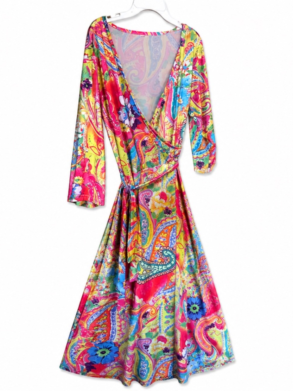 Colorful Boho Luxe Maxi Wrap Dress | Vibrant Paisley Print | Size L | NWOT